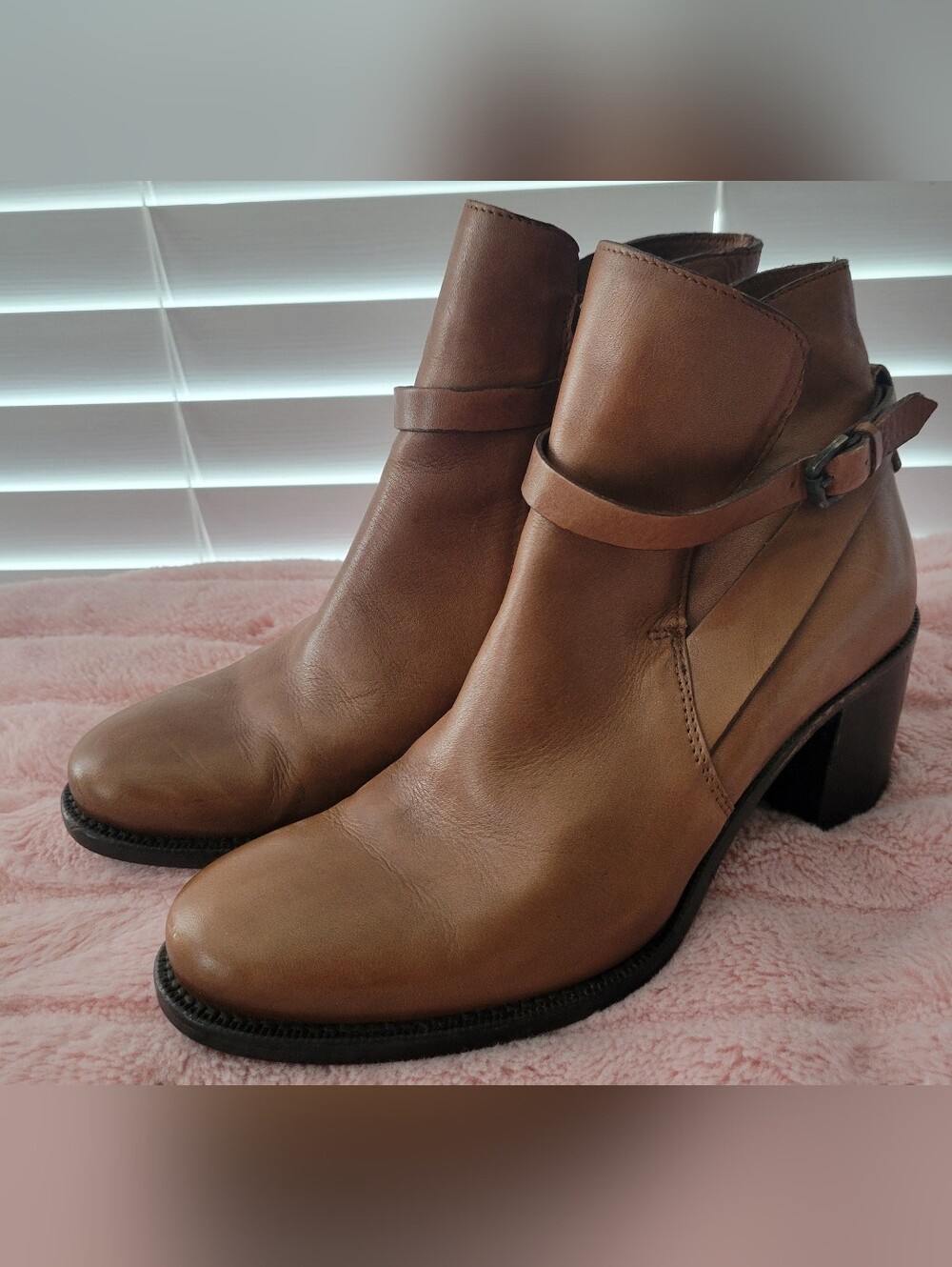 Women Vero Cuoio Leather 6.5 7 Ankle Booties Buckle Zipper Heel Boots N.Sarti